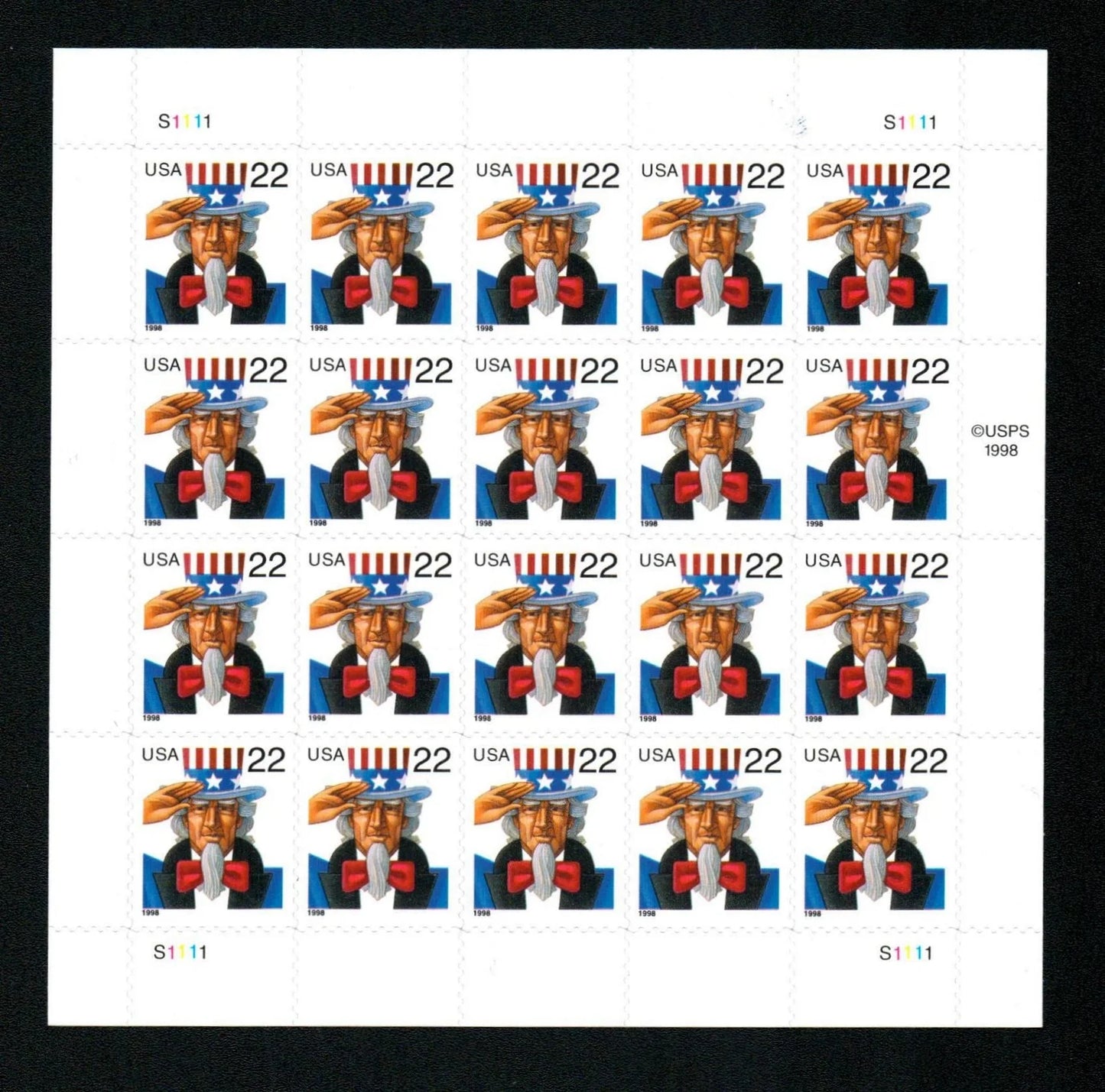 1998 22c Uncle Sam First Class Postage Stamps